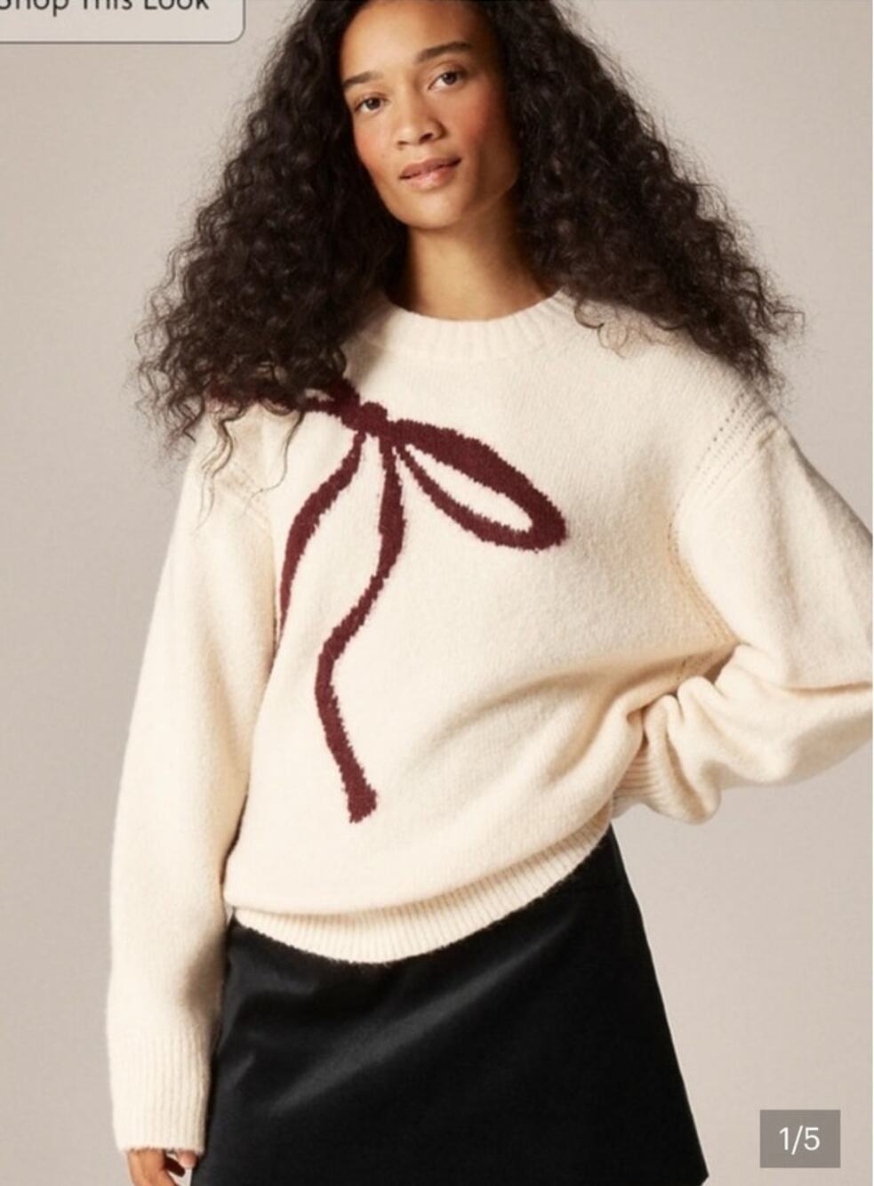 NWOT J. Crew Crewneck Pullover Sweater Western Girly Bow Print Ivory/Burgundy L